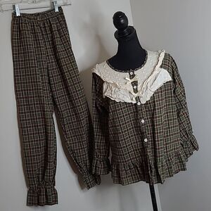 Xuan Vintage Inspired Cotton Plaid Pajama Set